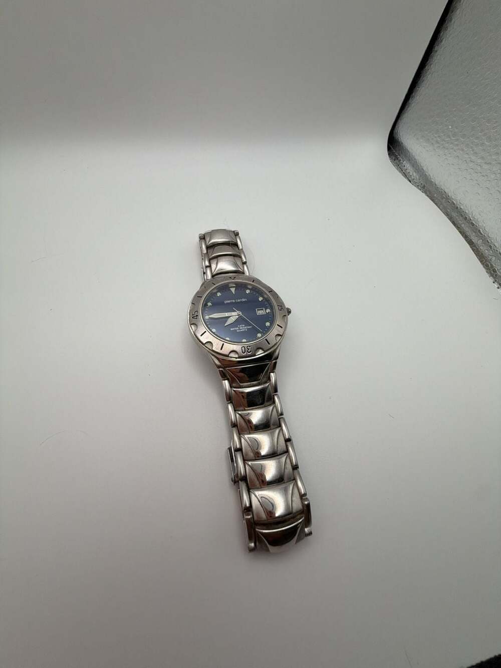 Pierre Cardin Men's Silver Stainless Steel Quartz Watch with Blue Dial and Date